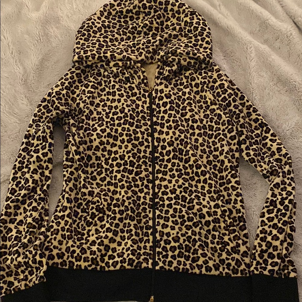 Juicy Couture Brown and Black Leopard Print Velour Zip Up